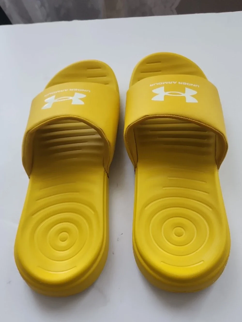 Under Armour Yellow Men's Slide Sandals with White Logo